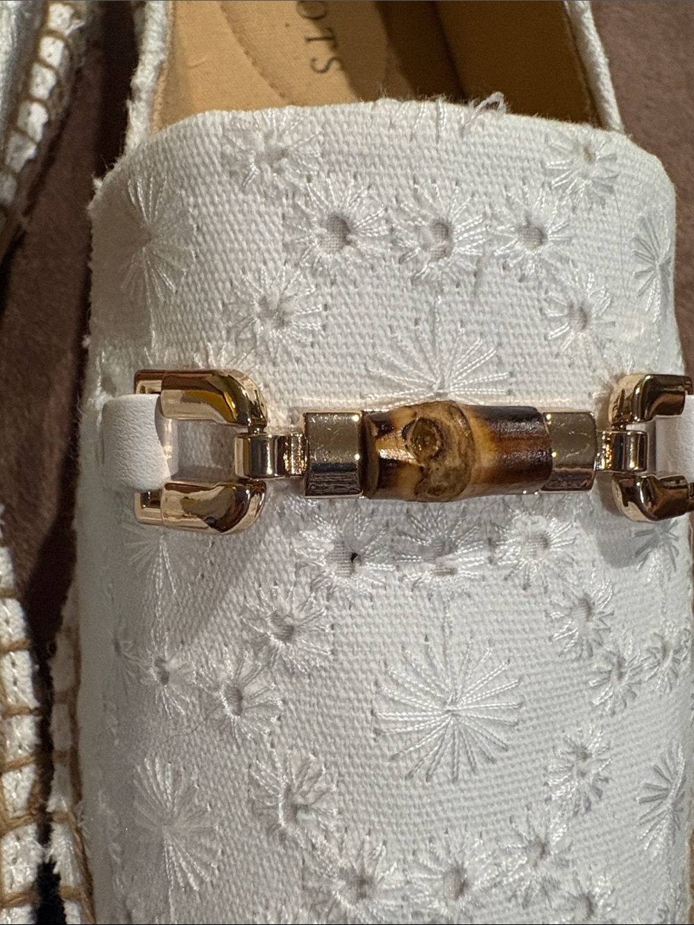 Talbots White Embroidered Espadrille Loafers with Gold-Tone bit sz 7 - Picture 4 of 5